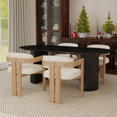 5-Piece Oval Solid Wood Dining Table Set