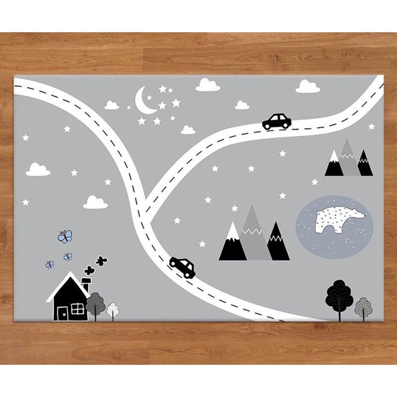 Tapis en polyester tissé à la machine en gris / blanc / noir Golub, Rectangle 4 pi 4 po x 6 pi 3 po