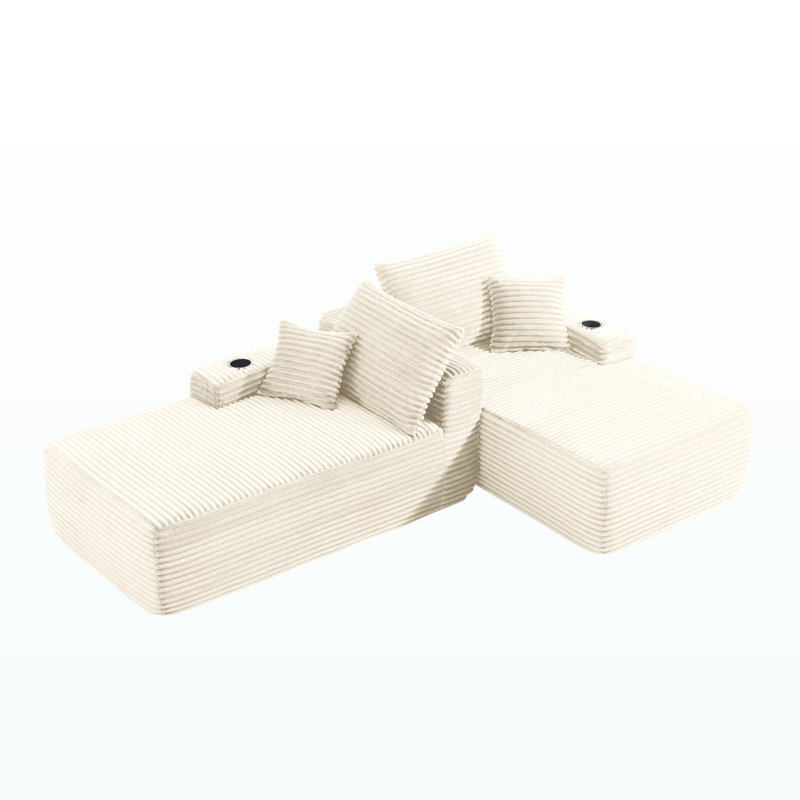 Canapé modulaire 69 po Cloud, méridienne en L et en R, tissu moelleux, beige - Canapé de salon moderne confortable et élégant