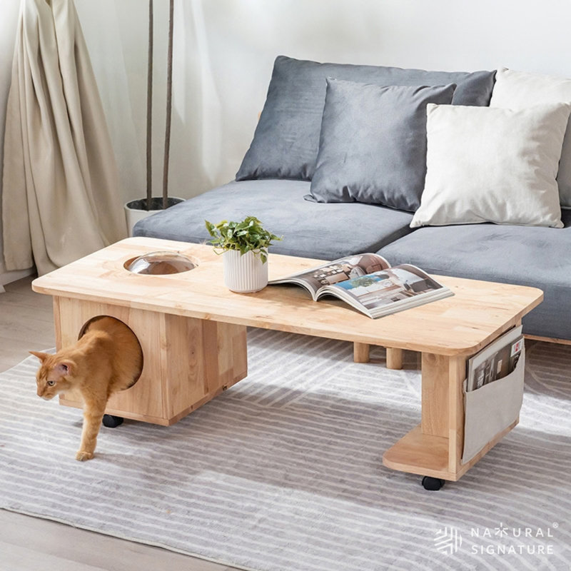 Movable Solid Wood Cat Hideaway Coffee Table