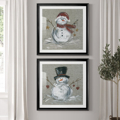 Lin bonhomme de neige I - ensemble de 2 reproductions d'art encadrées
