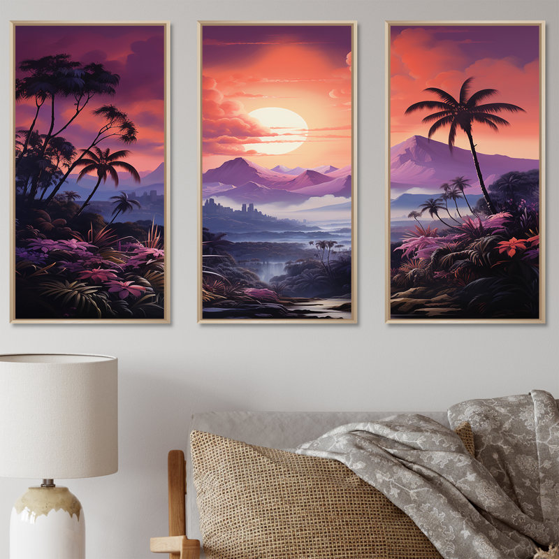 «Abstract Hawaii Palm Tree Sunset», ensemble d'art sur toile palmiers et palmiers, H 40 po x l 60 po x P 1 po
