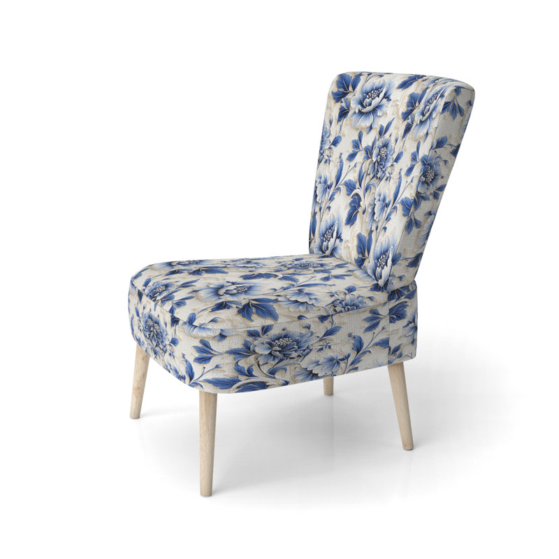 Upholstered Cottage Accent Side Chair A, Cobalt Blue Filigree Victorian Pattern VI