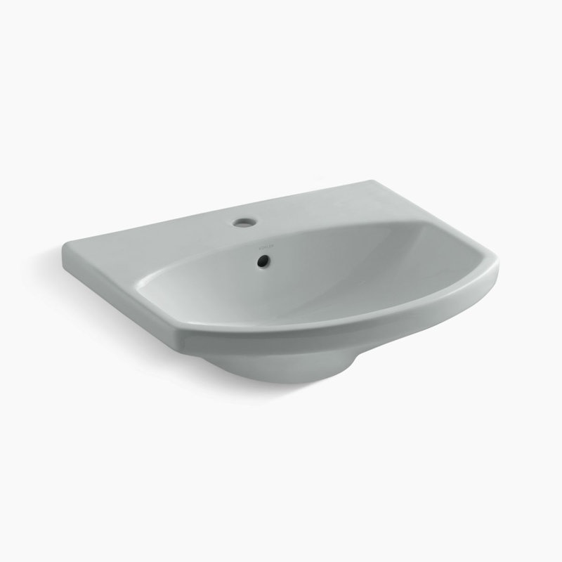 Cimarron Vitreous China 23" Pedestal Bathroom Sink with Overflow, Ice Gray, Single Hole
