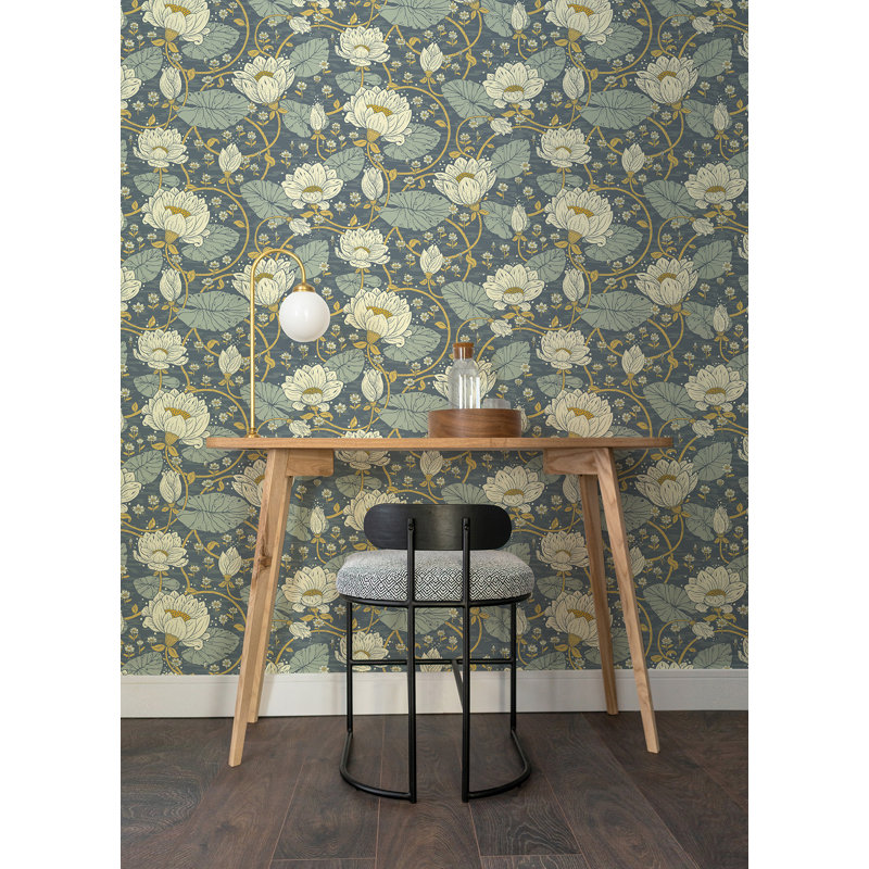 Rouleau de papier peint L 33 pi x l 20,9 po Alencon, Bleu / sauge / beige