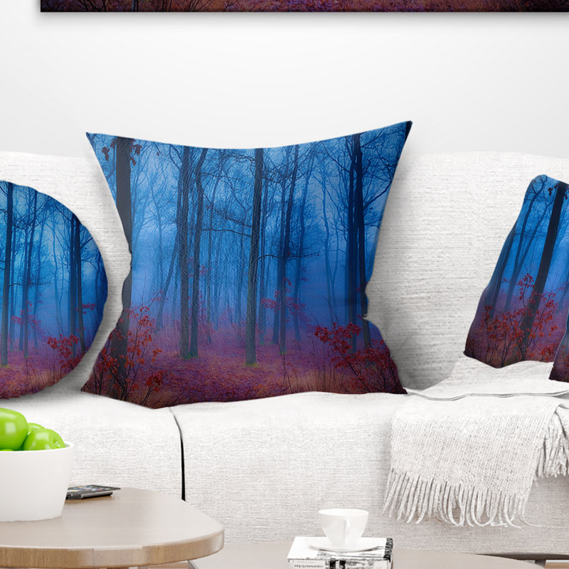 Mysterious Blue Thick Woods - Coussin imprimé forêt, 16 po x 1 po, Coussin décoratif