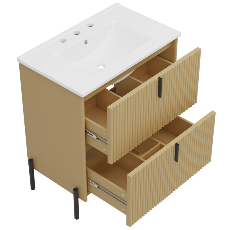 Meuble-lavabo de salle de bain avec lavabo en céramique, Naturel