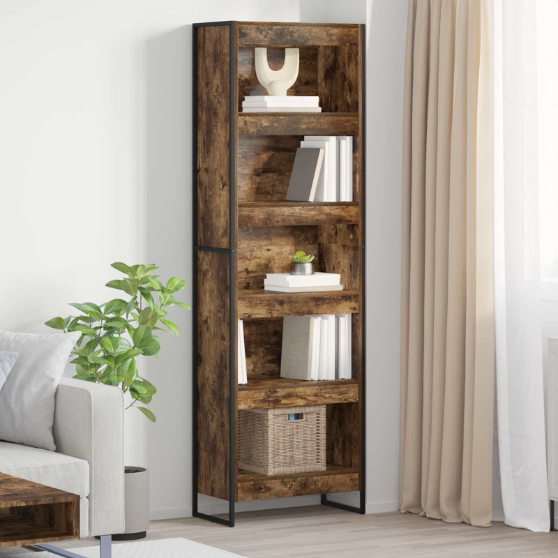 Steel Book Cabinet Bookcase, Smoke Oak, (5 Shelves) 189.5cm. H x 60cm. W x 30cm. D