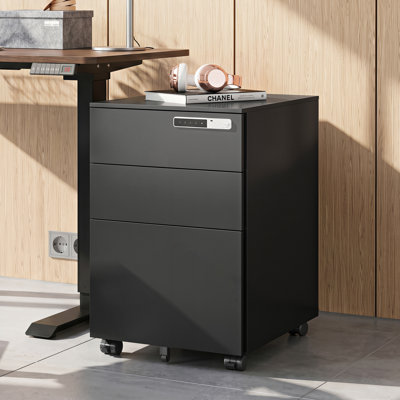 Classeur en métal à 3 tiroirs avec serrure à combinaison Markiese l 14,6 po, classeur mobile sous le bureau pour bureau à domicile, format lettre et légal, classeur noir