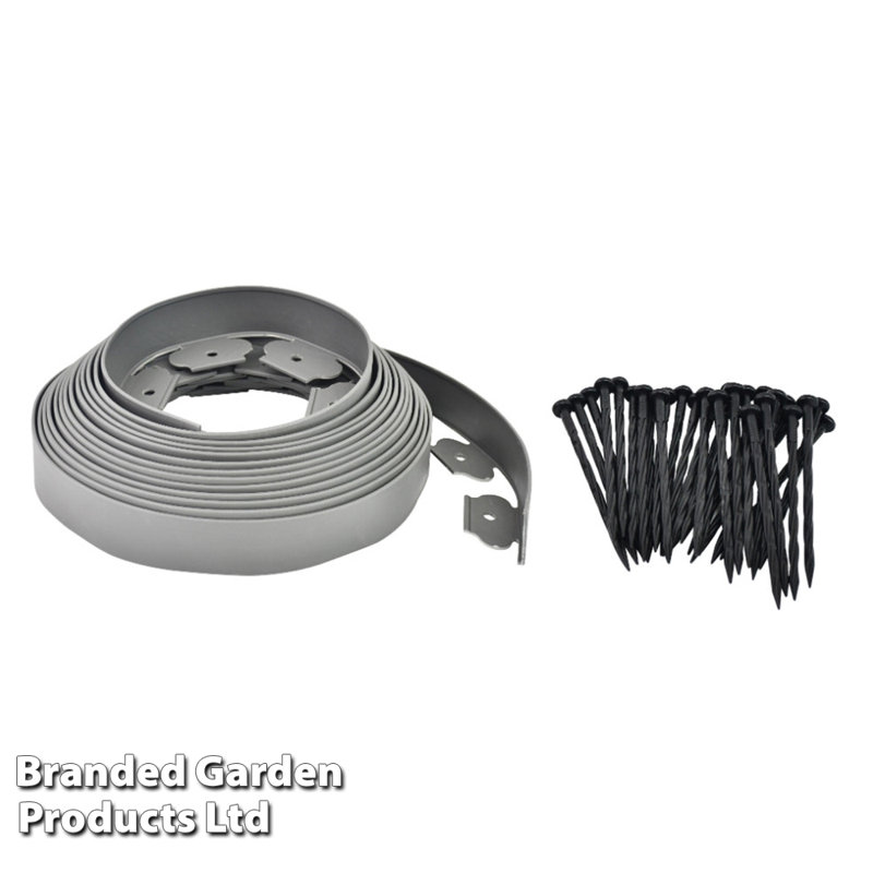Shellie Plastic Lawn Edging, Grey, 12.5cm