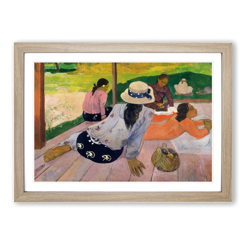 The Siesta by Paul Gauguin - Picture Frame Painting on MDF, Oak Framed, 48cm H x 65cm W x 2cm D