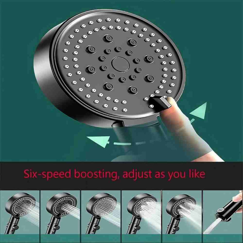 6-Function Black Handheld Shower Head, High Pressure