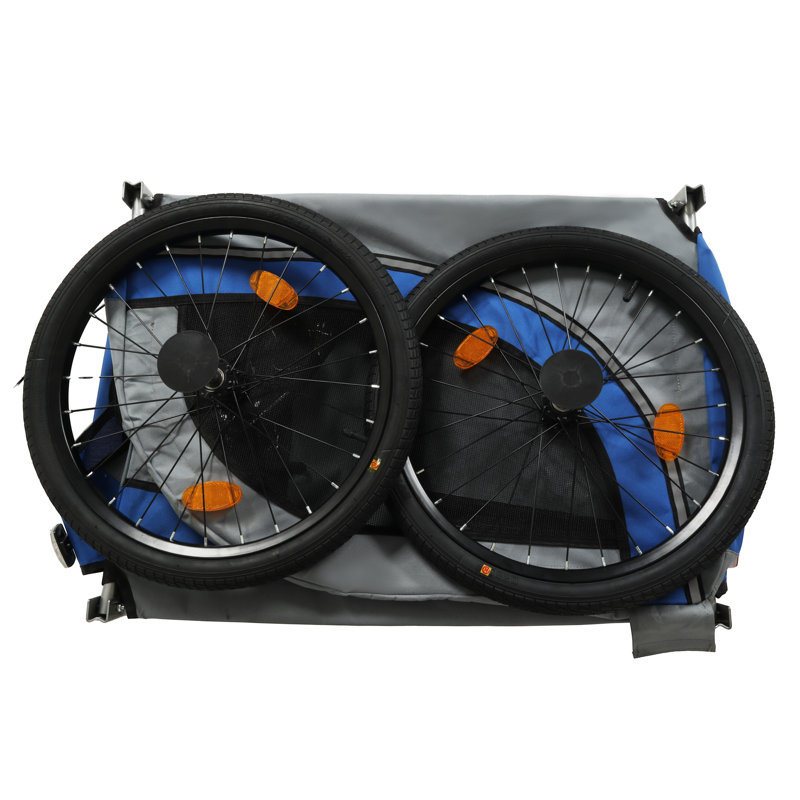Grande remorque pliante pour chiens avec support en acier d'une capacité de 66 lb avec structure en acier, housse de pluie et drapeau de sécurité