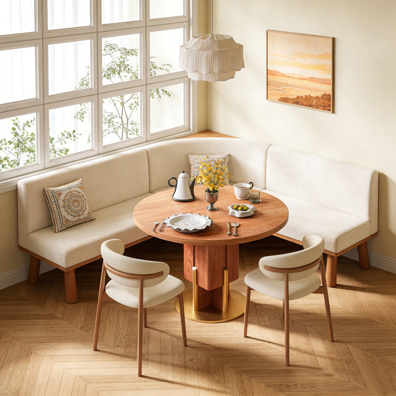 Bistro Dining Table Breakfast Nook Solid Wood Kitchen Table 43" With Heavy Gold Base