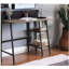 Bureau d'écriture rustique en chêne et noir à 2 tablettes avec base en forme de H