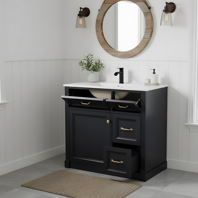 Coiffeuse 36 po avec 4 tiroirs et armoire, Noir
