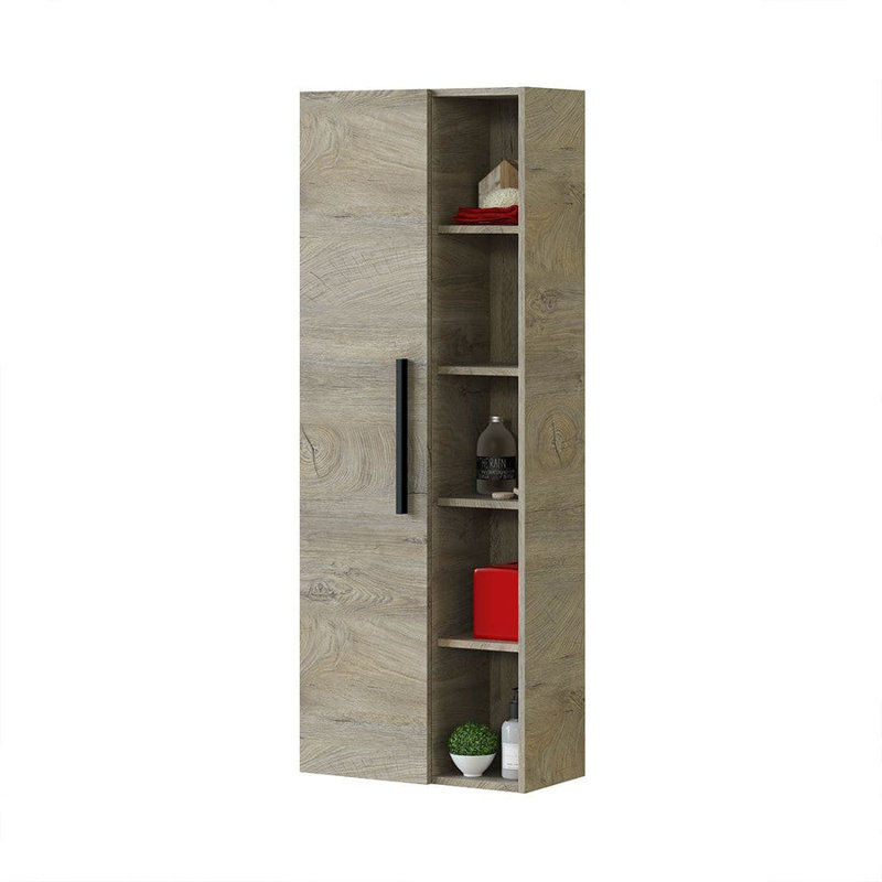 Losangeles Column Cabinet For Bathroom With 1 Door, Suspended Wall Cabinet With 5 Shelves, 51X25H135 Cm
