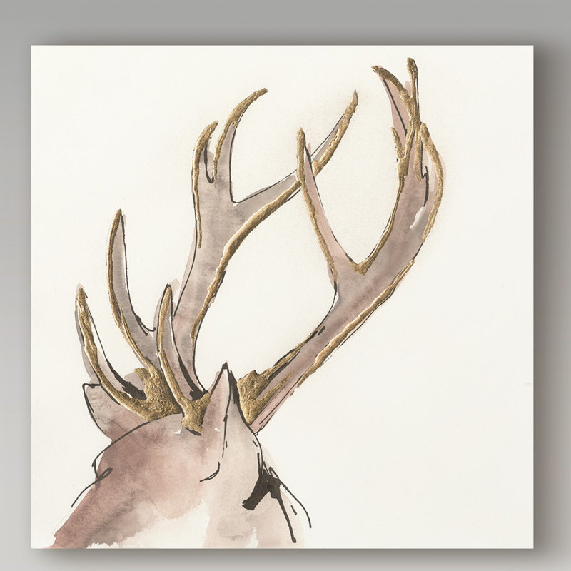« gilded cerf », reproduction de peinture à l’acrylique sur toile tendue, H 14 po x l 14 po x P 2 po