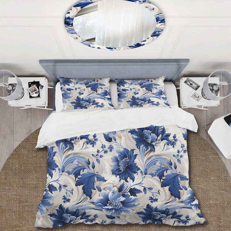 Ensemble de housse de couette à volutes bleu cobalt à motif victorien Acanthus II