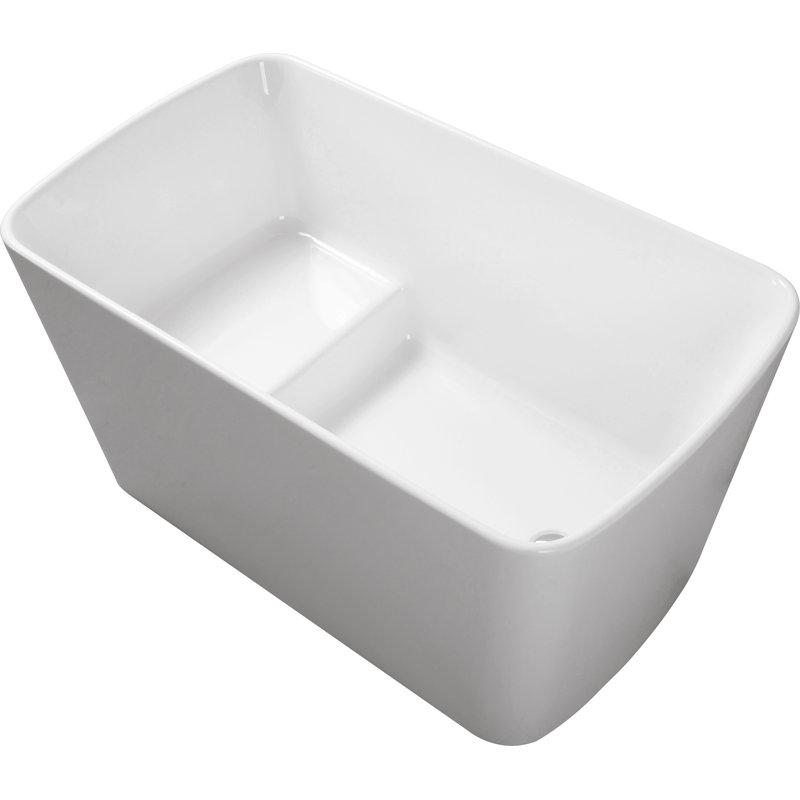 Baignoire de trempage autoportante en acrylique de 49 po, baignoire de trempage japonaise de forme carrée, conception à asseoir avec trop-plein et drain chromés, blanc brillant 23Amazing-49