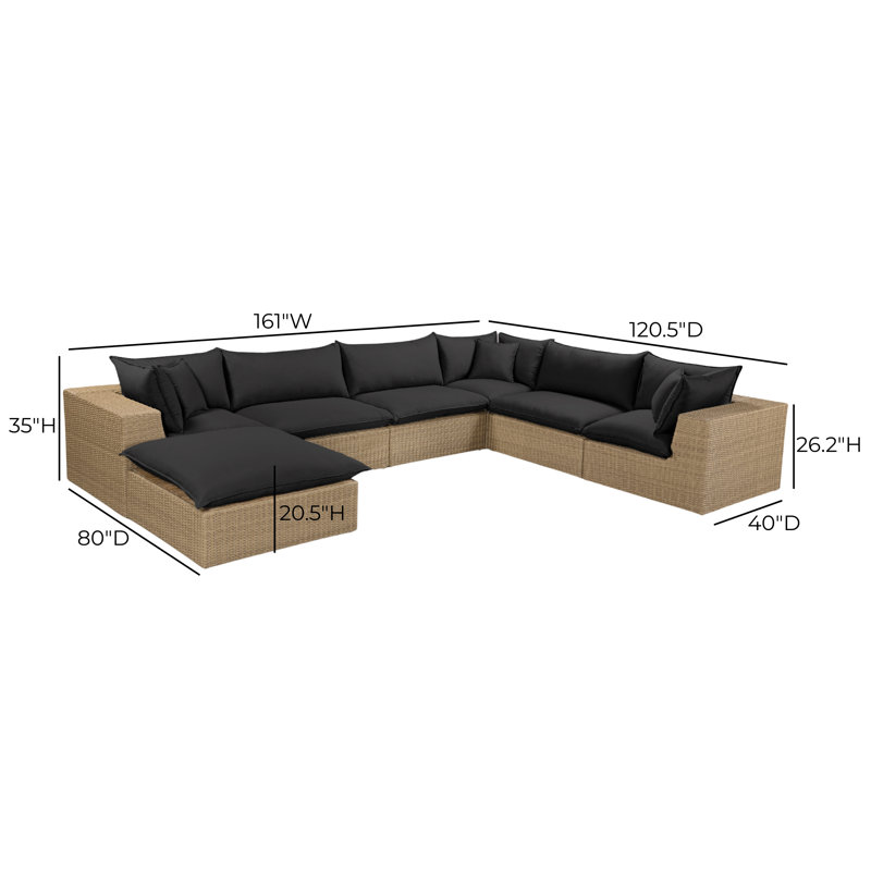 Grand canapé modulaire d'extérieur Cali, 5, Canapé modulaire, repose-pieds
