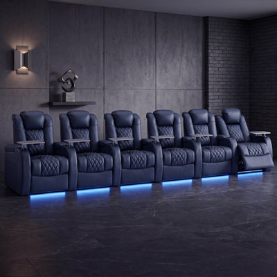Fauteuil inclinable électrique berçant en cuir véritable avec éclairage ambiant à DEL 7 couleurs, appui-tête réglable, charge USB et porte-gobelet pour le cinéma maison