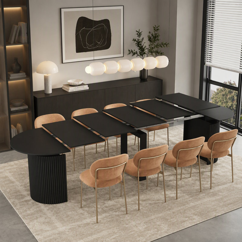 Table de salle à manger extensible pliable pour 1 à 10 personnes, console multifonctionnelle en bois extensible, Black