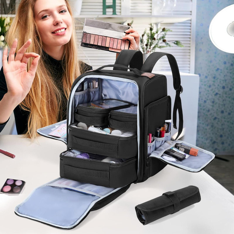 Trousse à maquillage avec 4 pochettes intérieures amovibles et 1 trousse à maquillage
