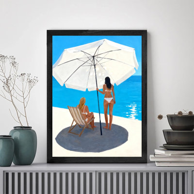 Black Framed Vintage Two women relaxing by the seaside Wall Art Retro Style Framed Prints