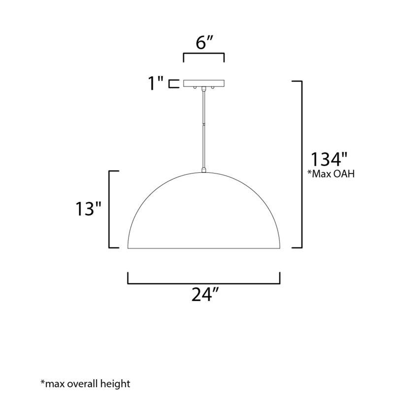 Luminaire suspendu en dôme à 1 lumière Demetrices, H 13 po x l 24 po x P 24 po