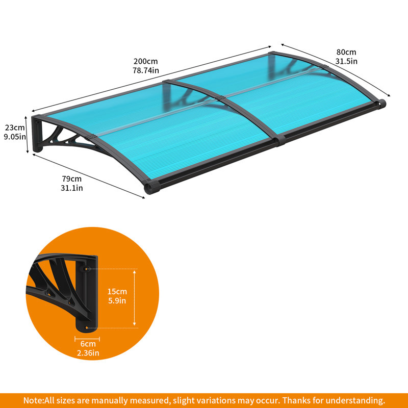 GUANSU-CN Polycarbonate Cover Retractable Door / Window Awning, 80x200 cm, Blue/Black