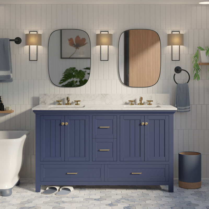 Ensemble de meuble-lavabo double 60 po Maven, Bleu royal