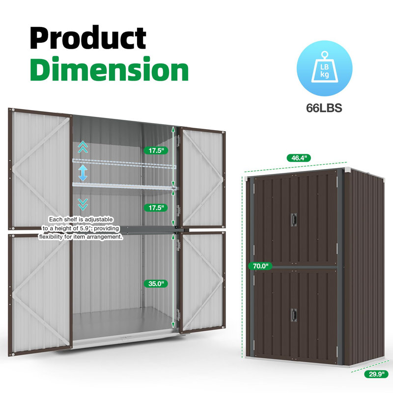  3.8'X2.5' Outdoor Storage Cabinet Shed Waterproof With Shelves, Brown