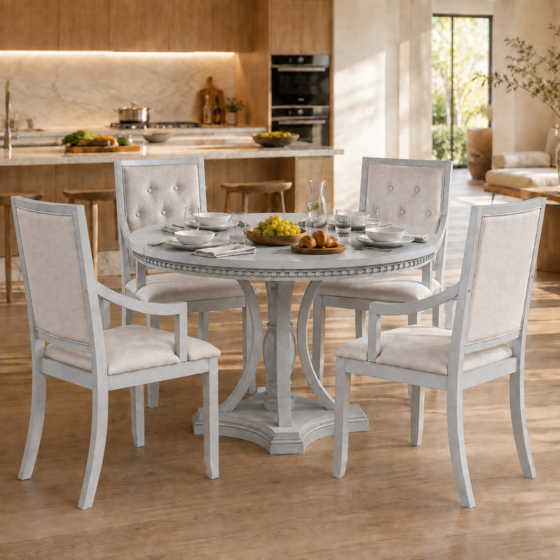 Bowlds Retro 5-piece Dining Set Extendable Round Table and 4 Chairs,Round Table Top with Leaf,dining table set,dining room set