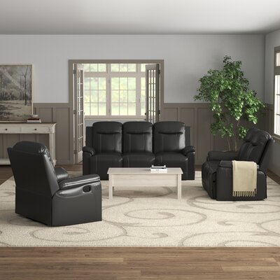 Jenille 3 Piece Faux Leather Reclining Living Room Set -  Red Barrel StudioÂ®, 3C2553DDEF164ACBBE3852A5D2FC14A3