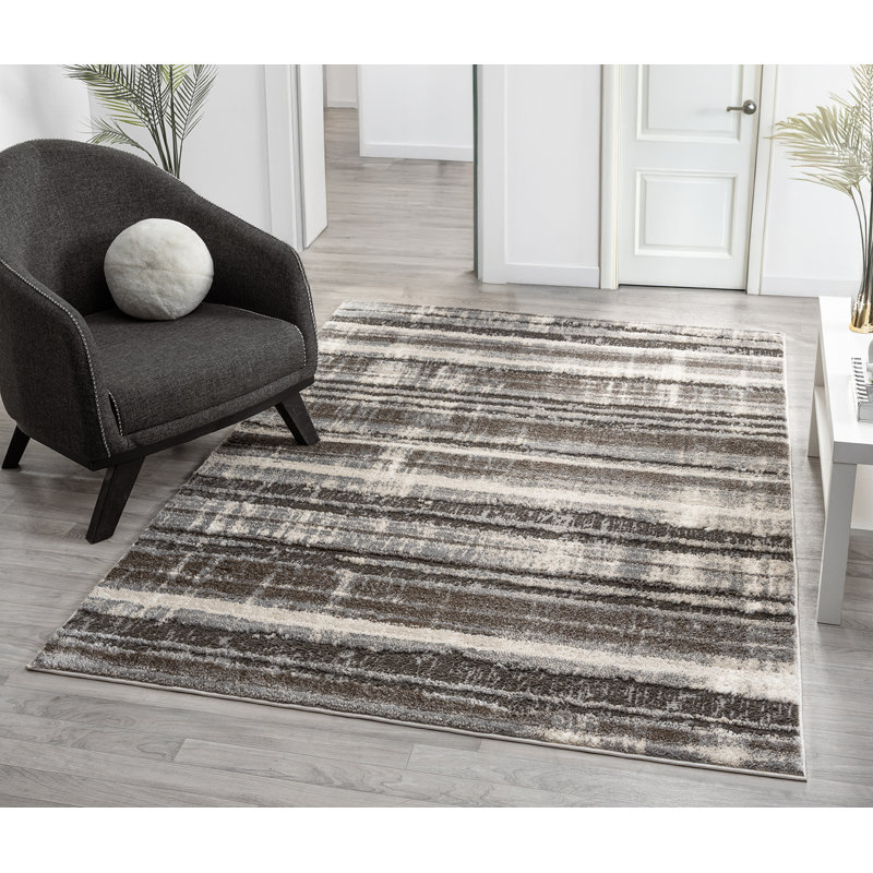 Annais Modern Embossed Contemporary Living Room Area Rug - Striped Design,Grey, Rectangle 160 x 230 cm