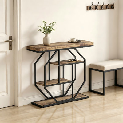 100cm Wood Console Table with Storage Shelves Industrial Hallway Table for Entryway Living Room Dining Room