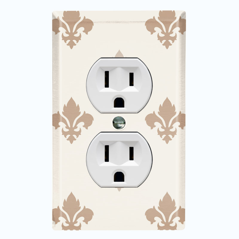 Fleur De Lis Two Tone Tan Patterned 1 - Gang Duplex Outlet Standard Wall Plate