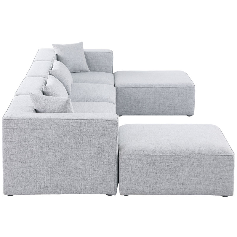 Cube Upholstered U-Shaped Sectional Reversible, Grey Linen Textured Fabric