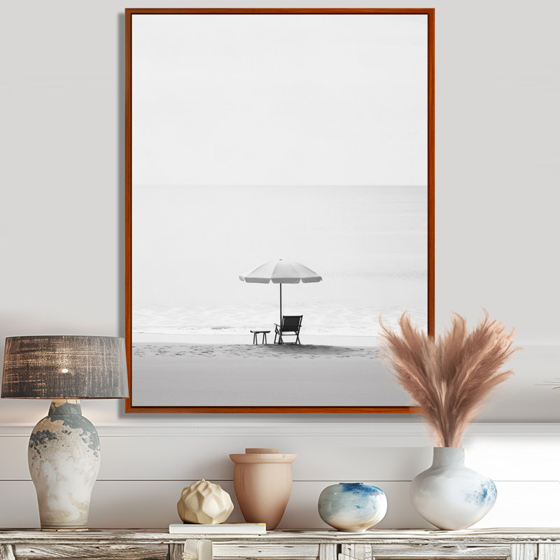 Photo de plage minimaliste noir et blanc I - art mural bord de mer pour le salon, H 44 po x l 34 po x P 1,5 po