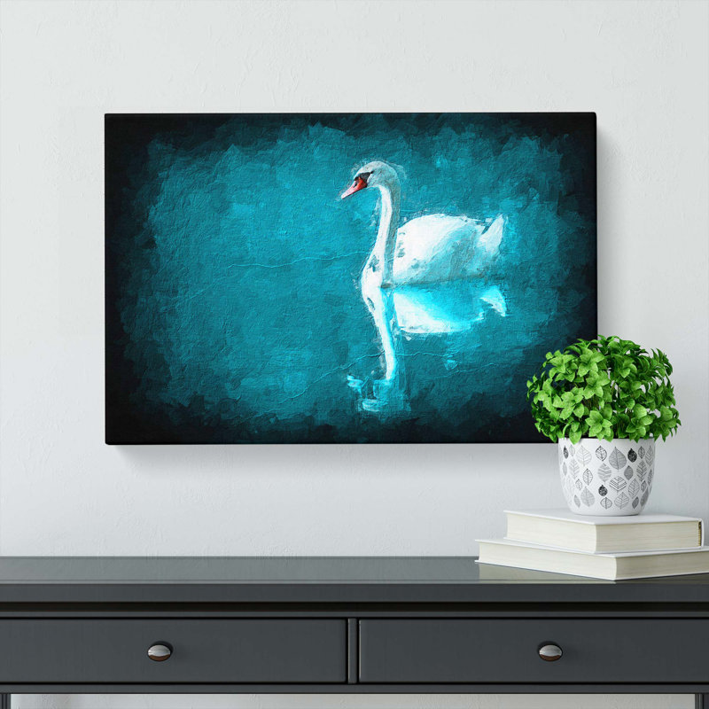 White Swan On A Blue Lake In Abstract - Wrapped Canvas Painting, 40cm H x 60cm W x 3cm D