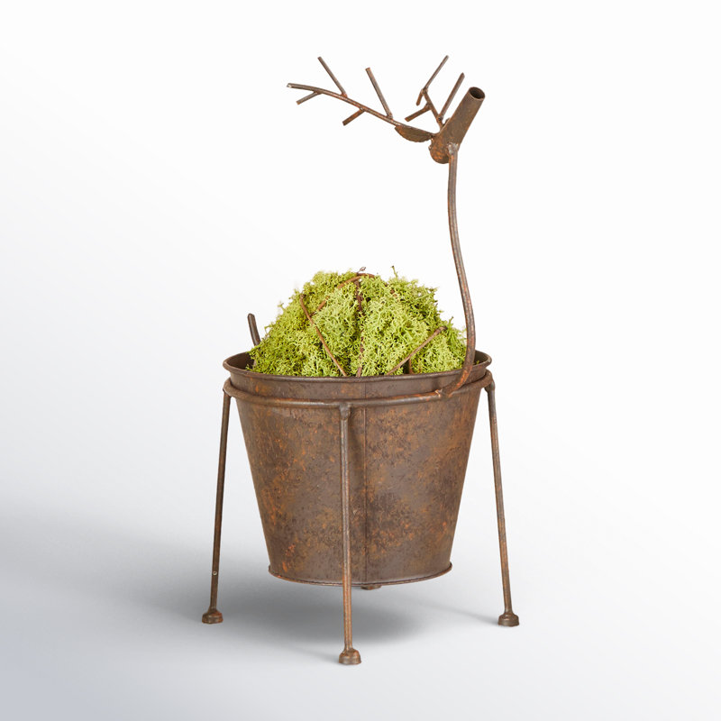 Pot de fleurs en métal haut renne, H 16 po x l 11 po