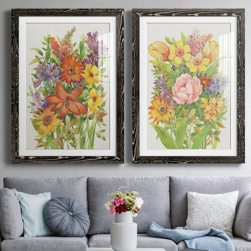 Floral Mix I - ensemble de 2 reproductions de cadres photo, H 43,5 po x l 17 po x P 1 po, Cadre noir