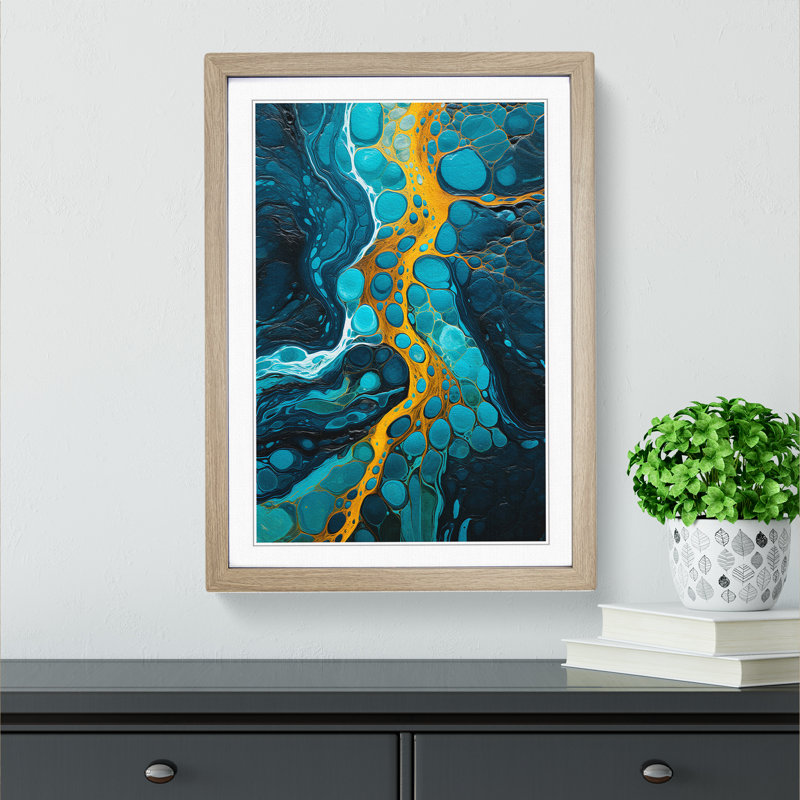 River Abstract No.2 - Single Picture Frame Print on Wood, 34cm H x 25cm W x 2cm D, Oak