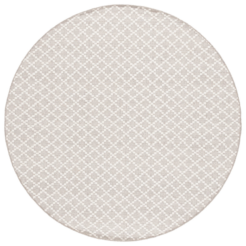 Lunado Hand Woven Wool/Cotton Geometric Rug in Grey/Ivory, Round 6'