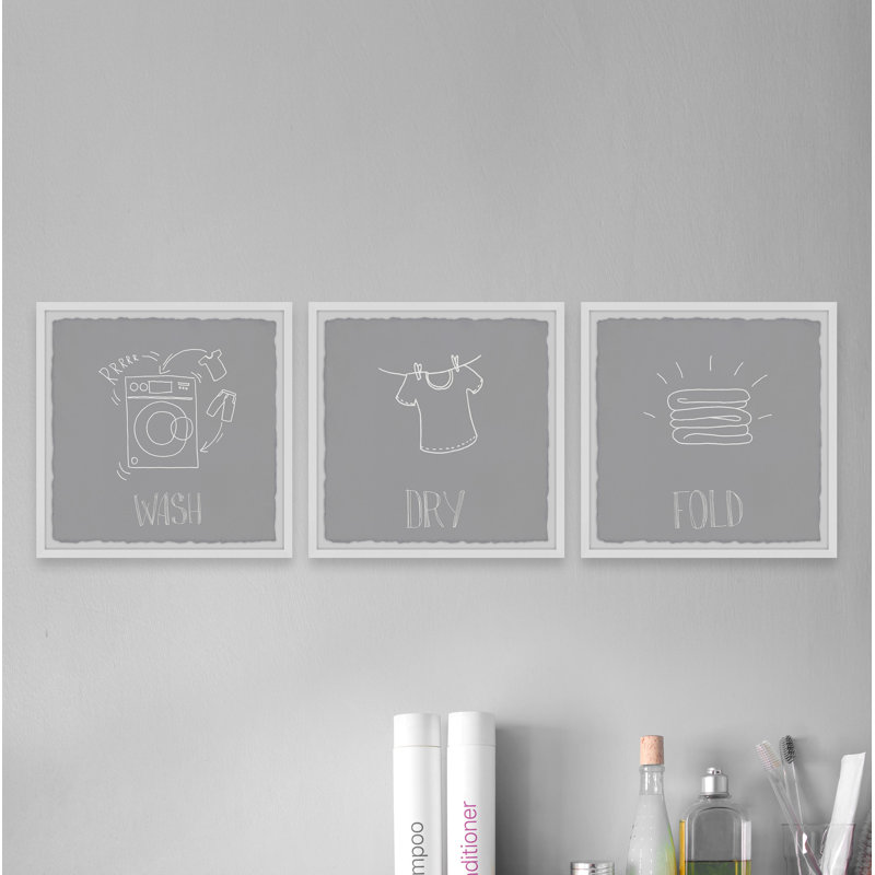 Wash Dry And Fold - 3 Piece Single Picture Frame Print, 30cm H x 30cm W x 3.81cm D