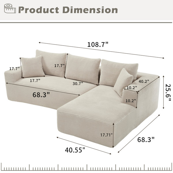 Latitude Run® Modular Sectional Sofa L-Shape Cloud Couch with Oversized ...