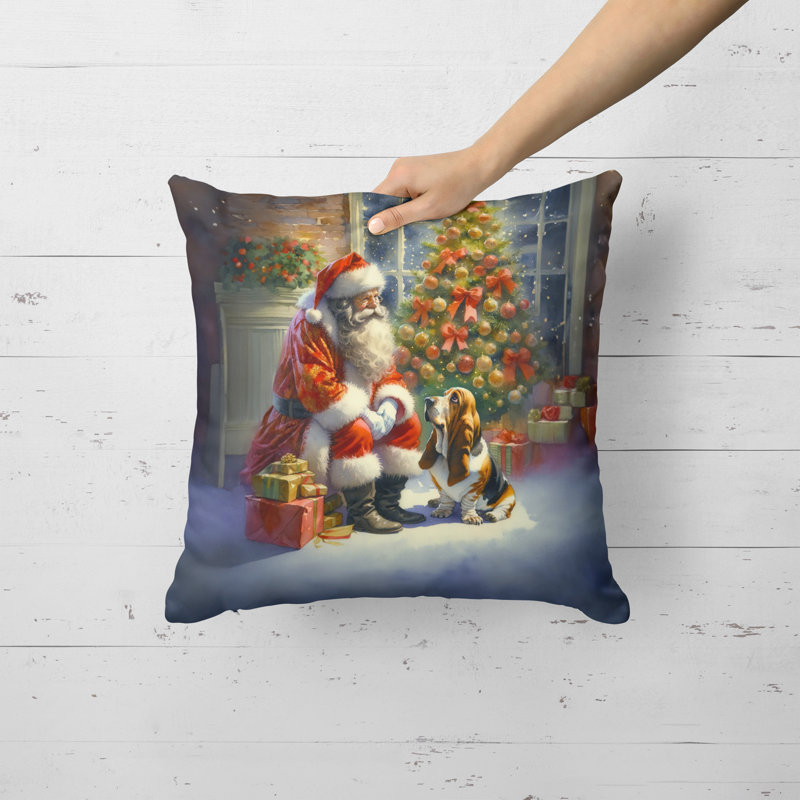 Coussin Basset Hound and Santa Claus, H 18 po x l 18 po