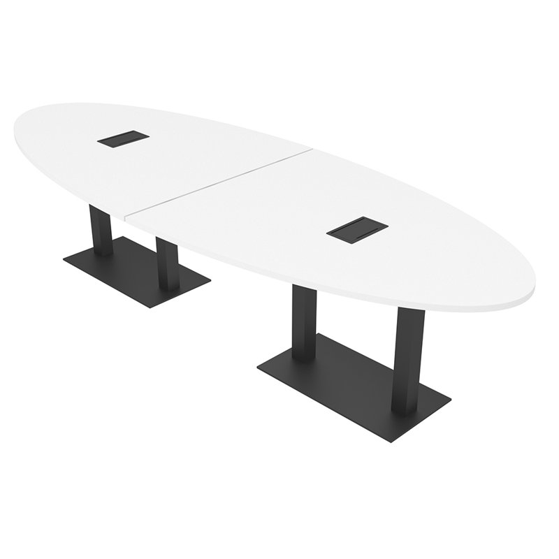 Table de conférence ovale avec alimentation et données, L 144 po x l 48 po, Blanc, Noir mat