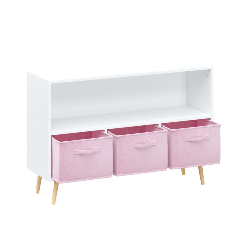Bibliothèque pour enfants avec tiroirs pliables en tissu, Blanc / Rose